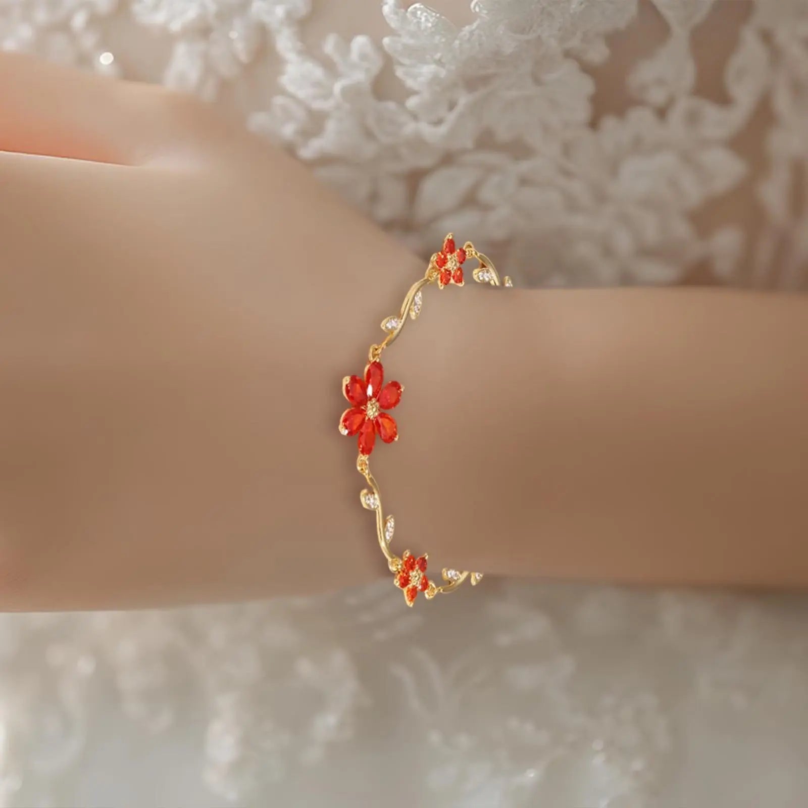 18K Gold Plated Cherry Blossom Zircon Bracelet
