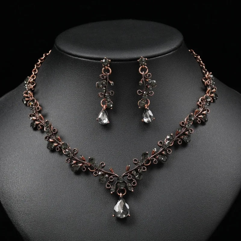 Vintage Gold Plated Jewelry Set with Zircon Ring
