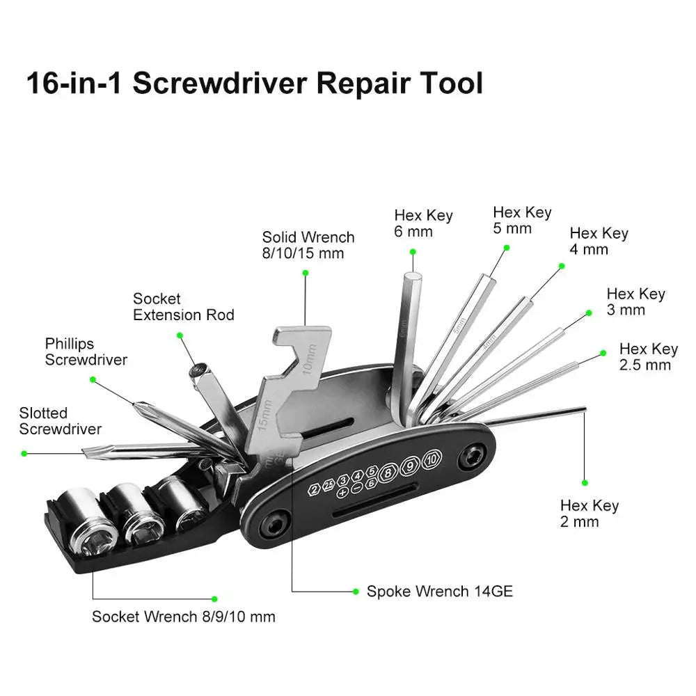 16-in-1 Steel Mountain Bike Hex Screw and Wrench