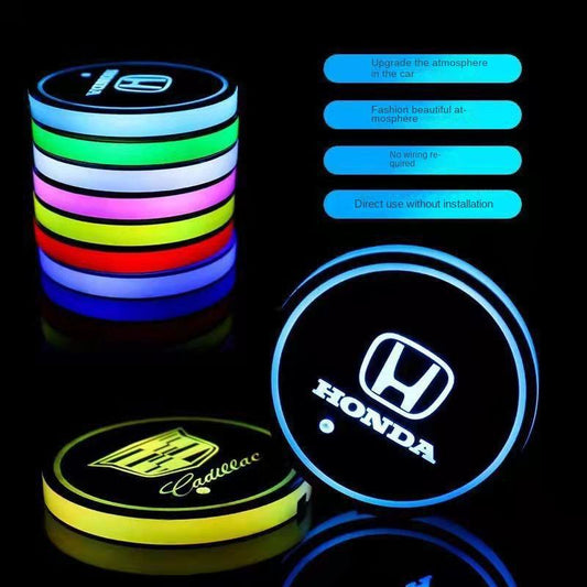 Seven-Color LED Car Cup Mat with USB Charging Non-Slip Design Interior Decorative Light Pad