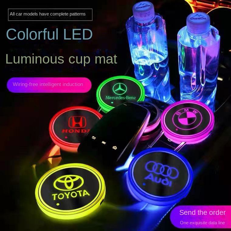Seven-Color LED Car Cup Mat with USB Charging Non-Slip Design Interior Decorative Light Pad