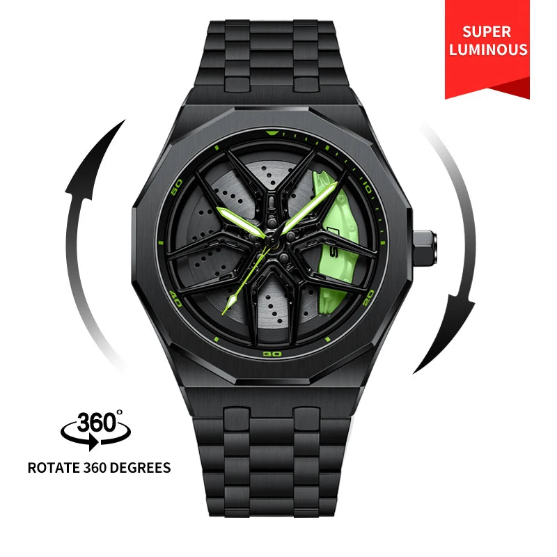 Original 3D Wheel Watch Waterproof Spinning Luxury Quartz Wrist Men Watch Rim Wristwatch Rotate 360 Man's Watches for RS Q8