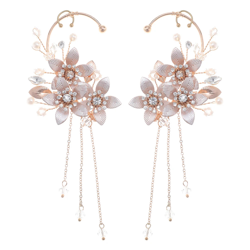 Elegant Metal Leaf Tassel Earrings for Brides