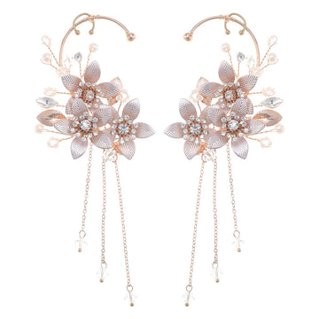 Elegant Metal Leaf Tassel Earrings for Brides