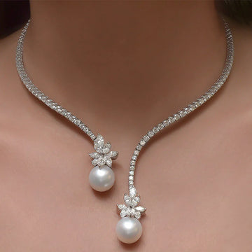 Luxurious Vintage Pearl & Zircon Choker Necklace