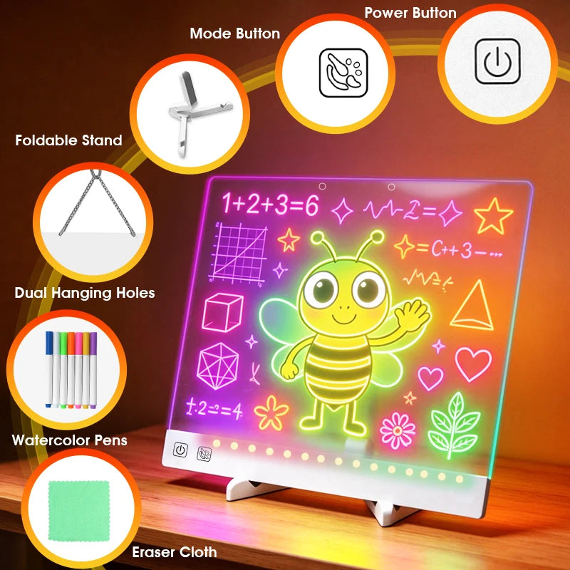 Colorful Acrylic Light-Up Drawing Board with Hanging Chain