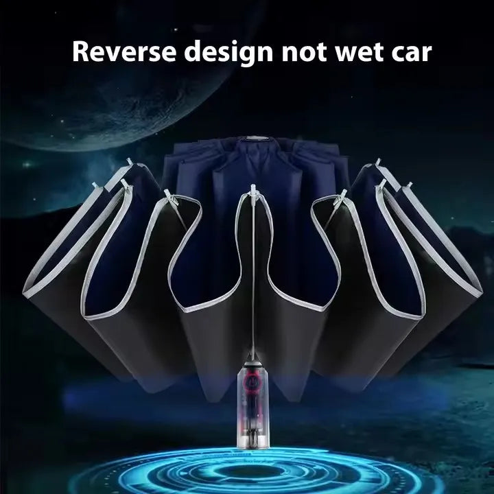 Mechanical Folding Vinyl Sunshade Reflective Strips Anti-UV Features Three-Folding Pattern Umbrella