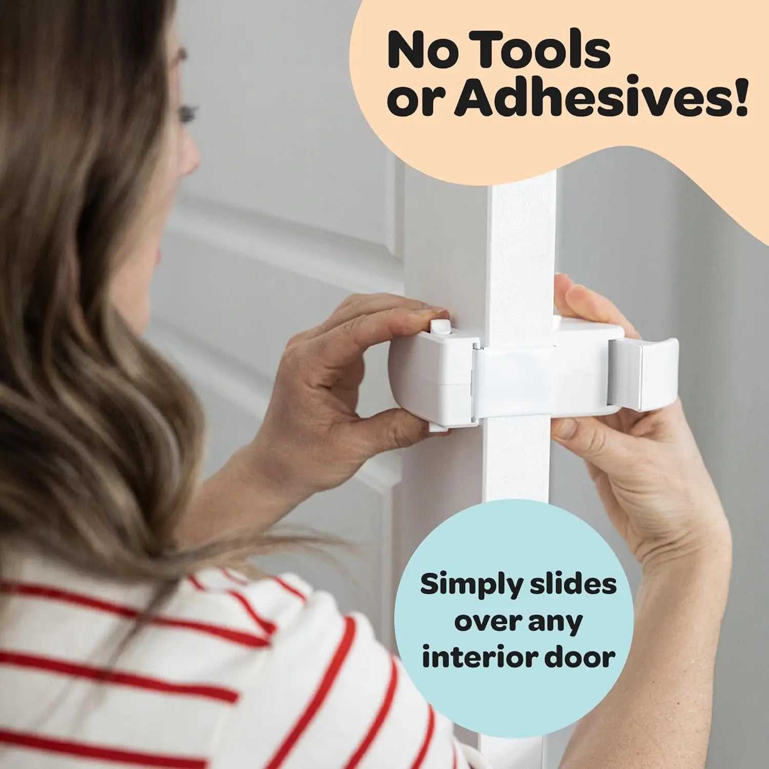 Plastic Snap-On Cabinet Door Lock Kids Can't Reach No Tools/Adhesives