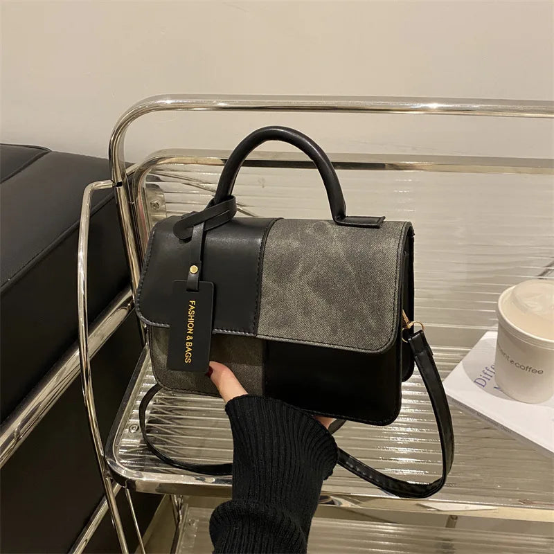 Women's Splicing Color Portable Small Square Shoulder Crossbody Bag