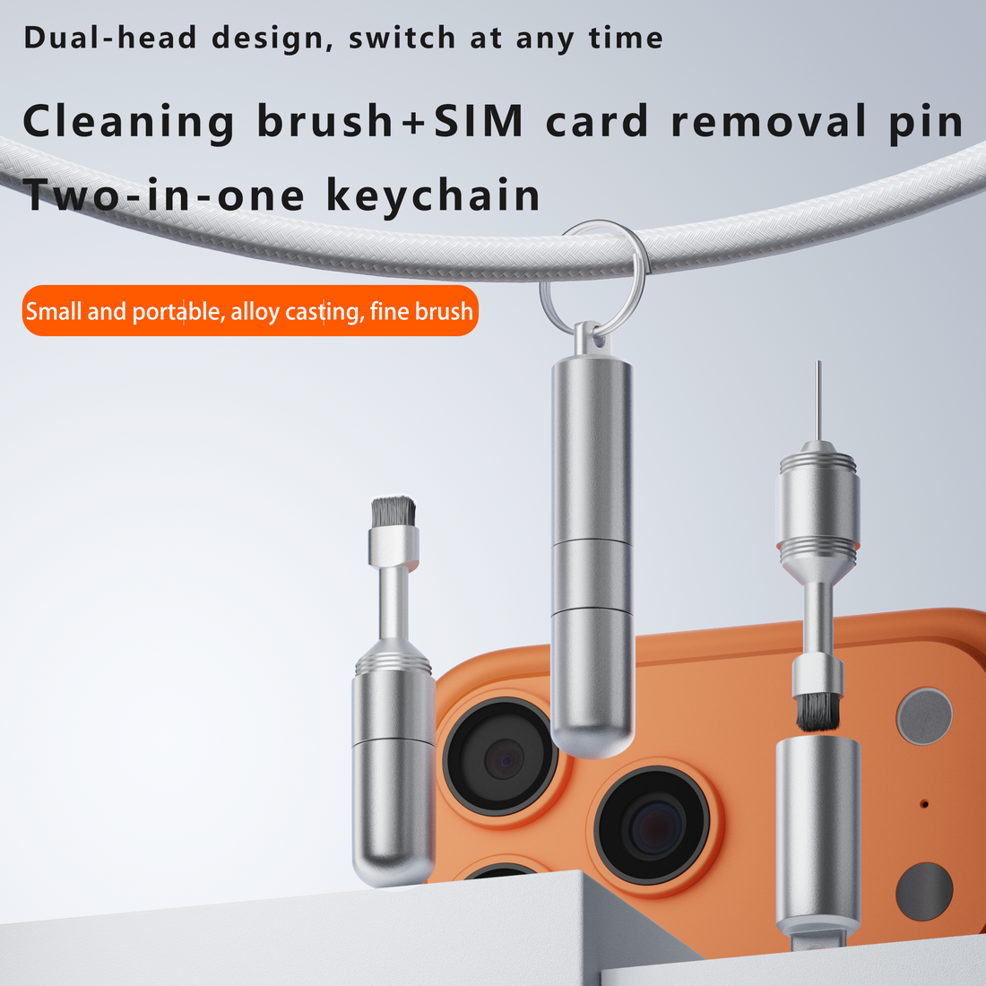 2 in 1 SIM Card Ejector Pin & Dust Cleaning Brush Keychain – Portable Mini Phone Accessories Tool