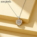 Hollow Heart Moissanite Pendant Necklace - Silver
