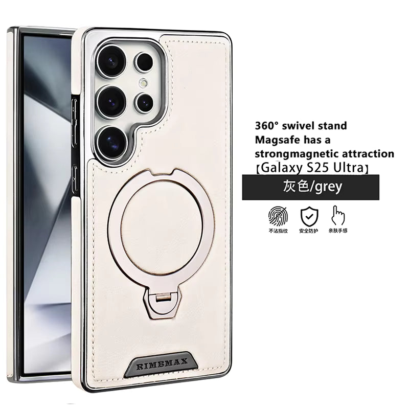 Plating PU Leather Samsung Case – Magnetic with 360° Metal Ring Stand