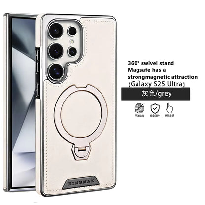 Plating PU Leather Samsung Case – Magnetic with 360° Metal Ring Stand