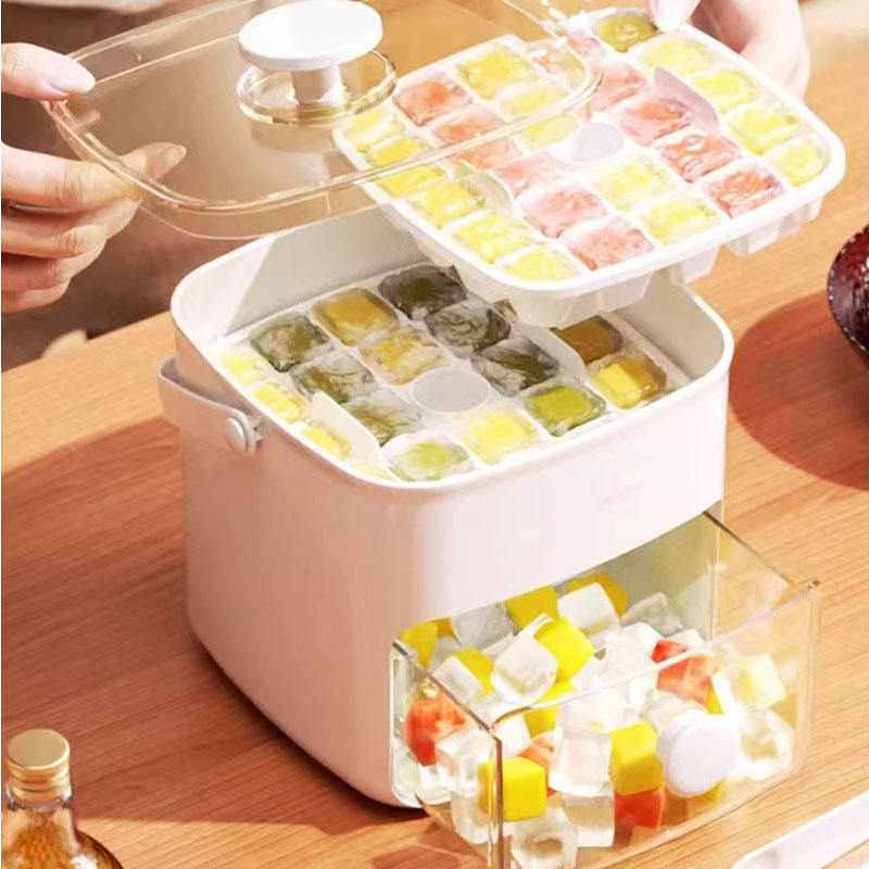 Double-Layer 48-Grid Ice Tray with Handle, Food-Grade ABS & PP Material