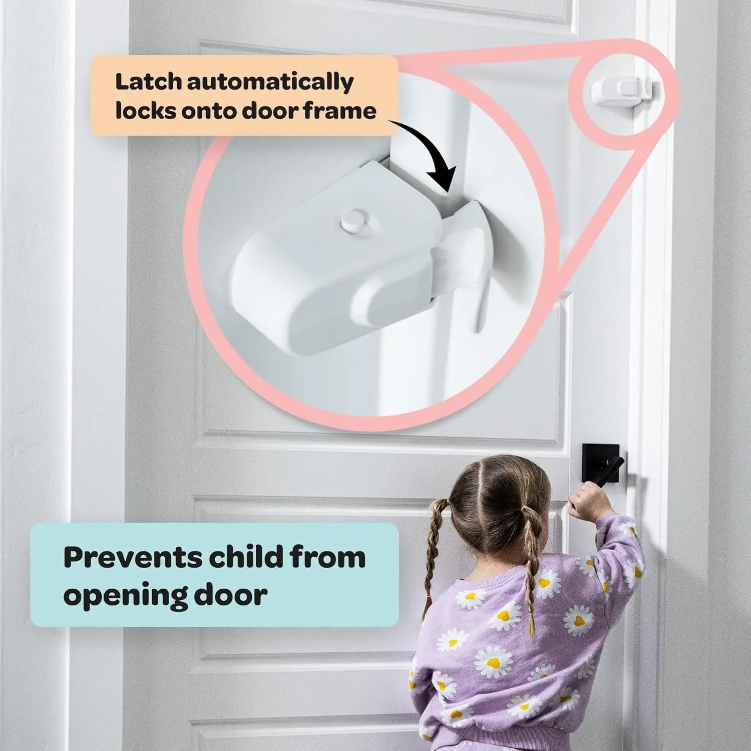Plastic Snap-On Cabinet Door Lock Kids Can't Reach No Tools/Adhesives