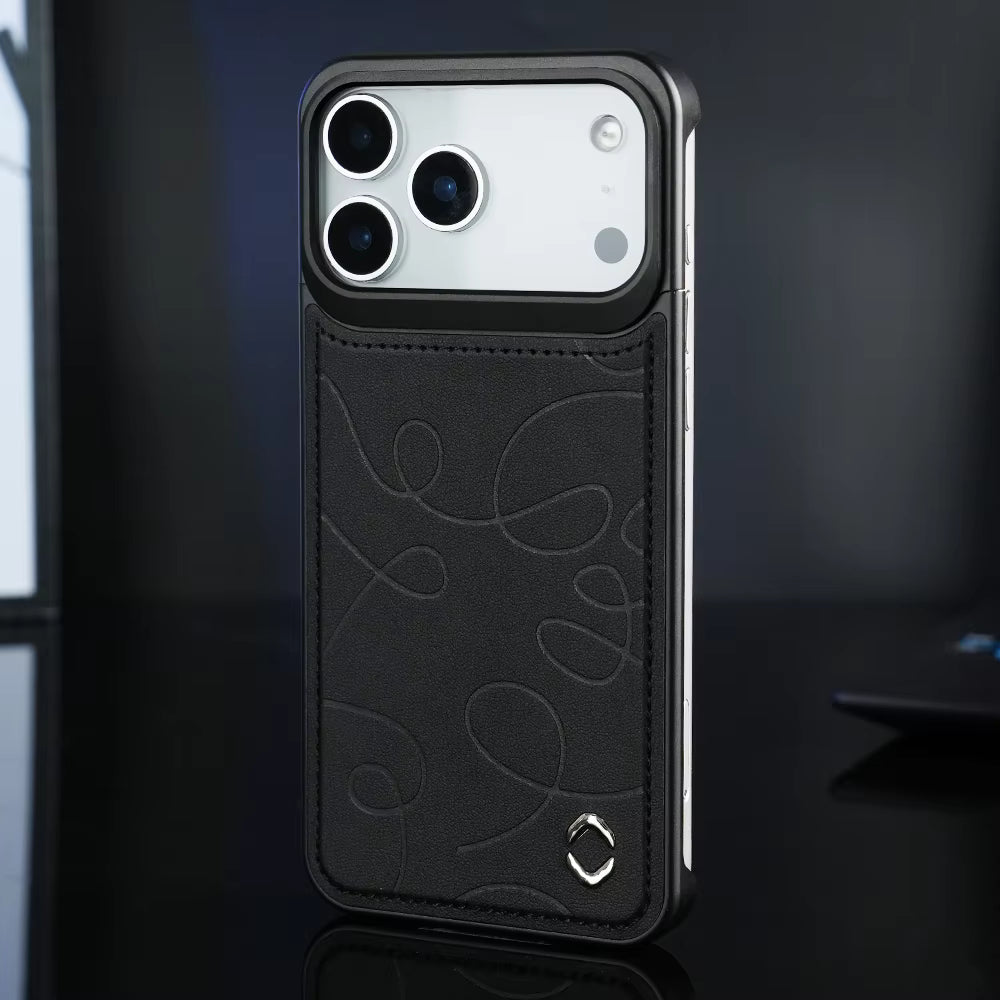 VAWI Art Line Leather Metal Phone Case – Premium Shockproof Protective Cover for iPhone