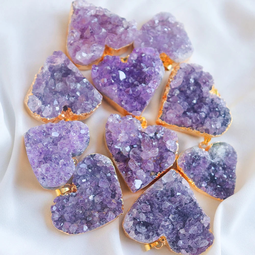 Amethyst Druzy Heart Necklace - Gold Plated Luxury