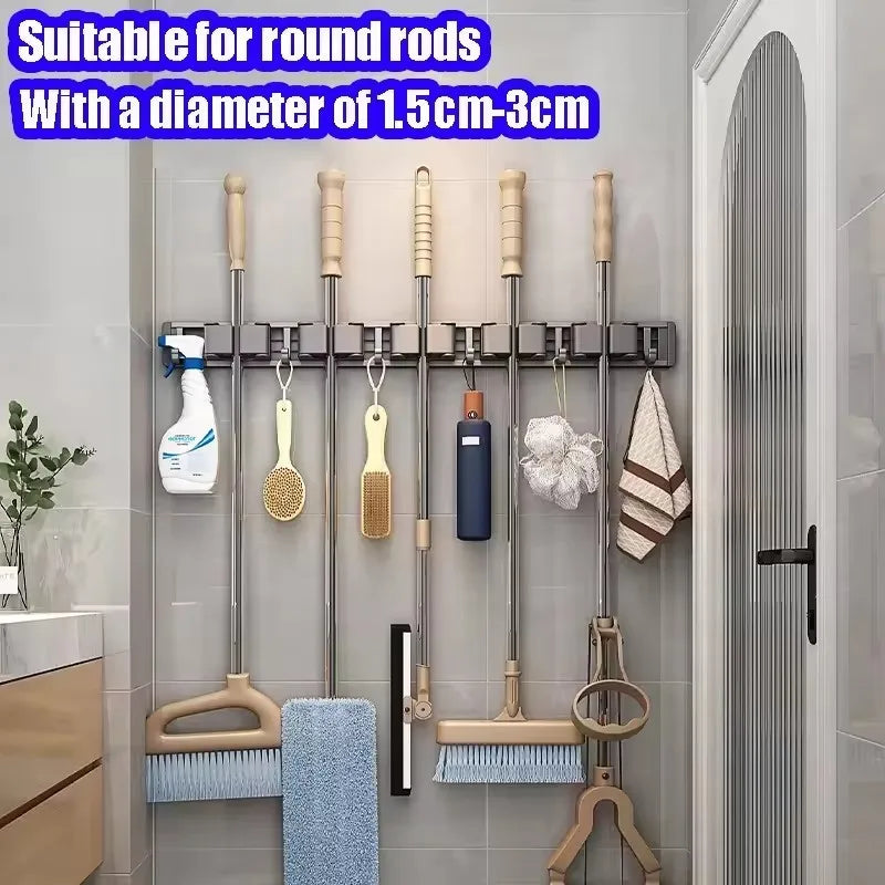 Self-Adhesive Metal Mop & Broom Organizer