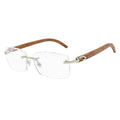 Men's Titanium Rimless Glasses with Wood Temples