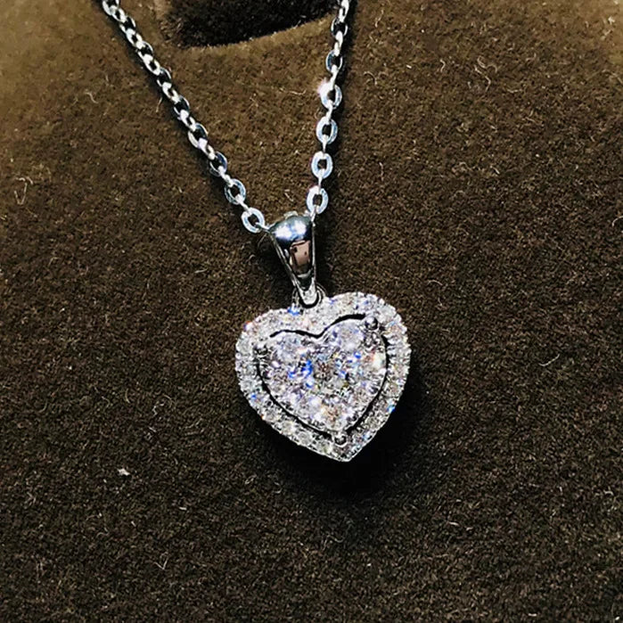 Elegant Valentine's Heart Necklace - 18" Zirconia