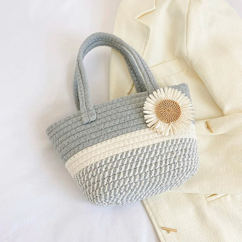 Handwoven Straw Shoulder Bag for Women Summer Beach Tote with Bow