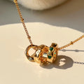 Brass Necklace with Green Zircon Triple Circle Pendant