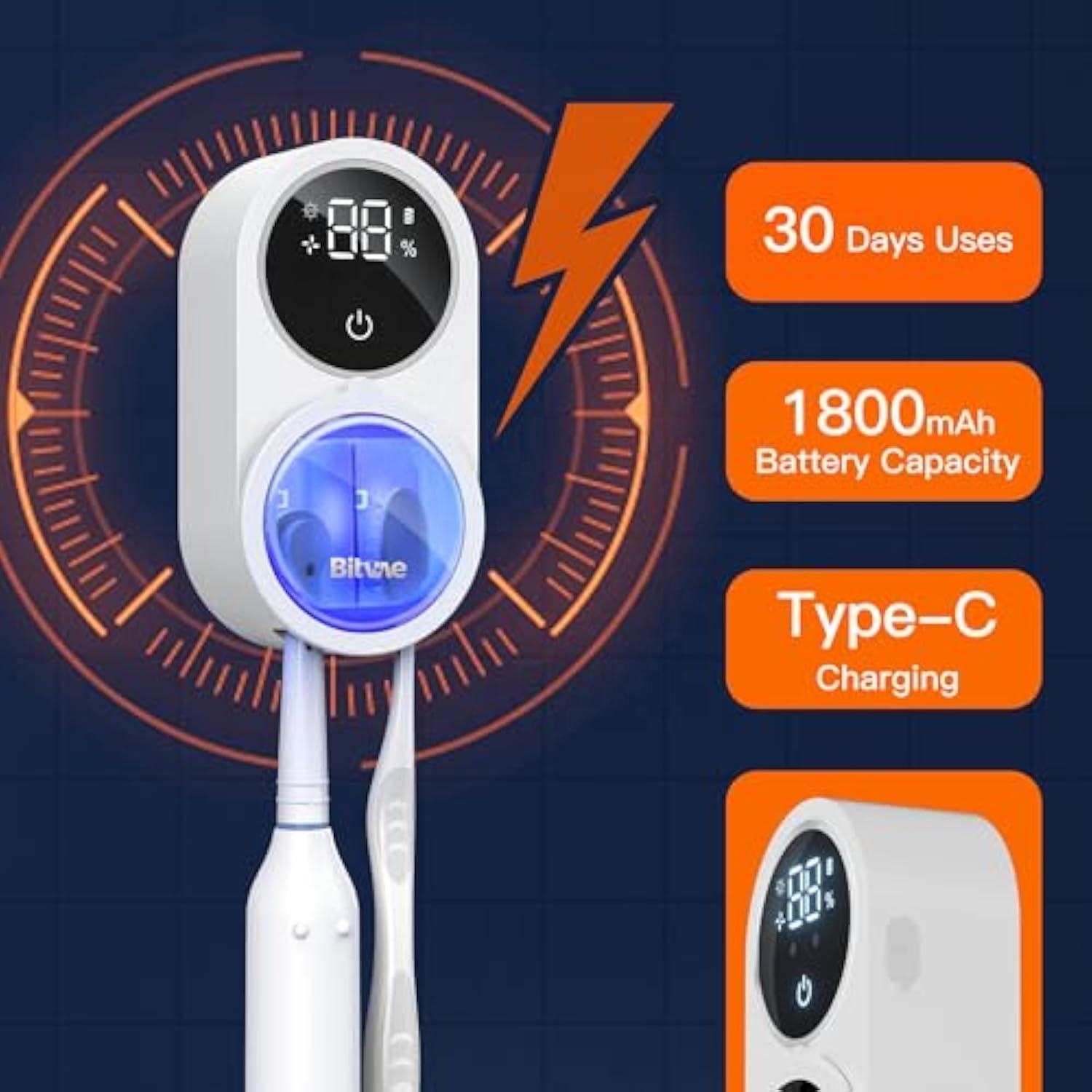 UV Light Toothbrush Sterilizer & Holder, Portable Rechargeable with Automatic Drying Fan