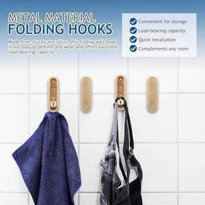 Foldable Wall Mount Hooks – Premium Gold Zinc Alloy Hanger Rail for Home Storage