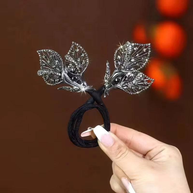 Blue Rhinestone Feather Hair Bun Maker for Women