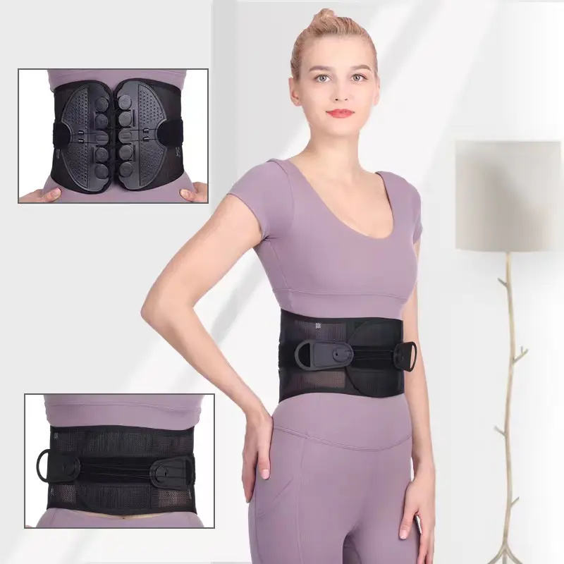 FSPG Adjustable Pulley Back Support Belt – Lower Back Pain Relief Waist Brace with Drawstring Compression System