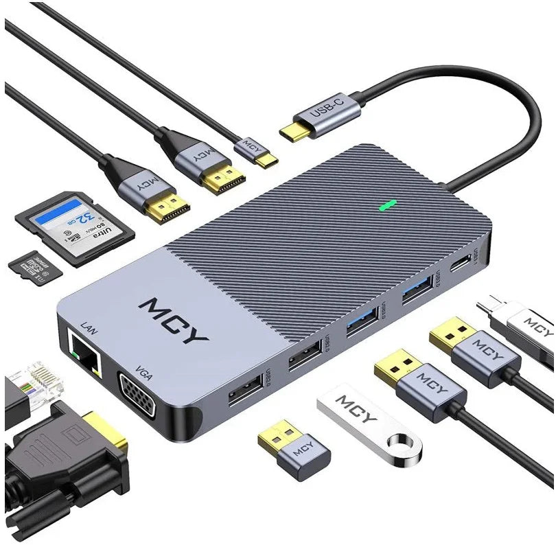 12 in 1 Triple Display USB C Docking Station 4K HDMI LAN Type C Hub