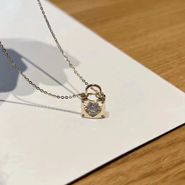 Nuoli Heart Lock Necklace: Gold & Zircon Elegance