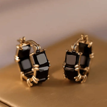 Elegant Black Crystal Zirconia Hoop Earrings
