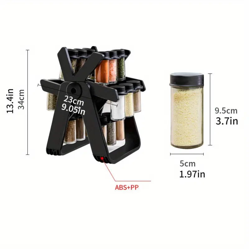 360 Degree Rotating Spice Rack Set | Creative Ferris Wheel Design with 18 Refillable Jars