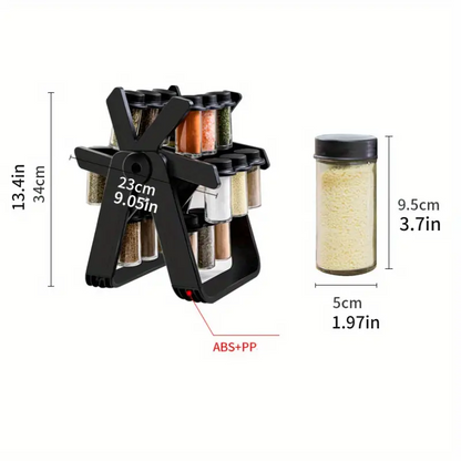 360 Degree Rotating Spice Rack Set | Creative Ferris Wheel Design with 18 Refillable Jars