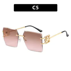 Retro Ladies Square Sunglasses Rimless Trimmed Glass Fashion Protection Sunglasses Personality Touch