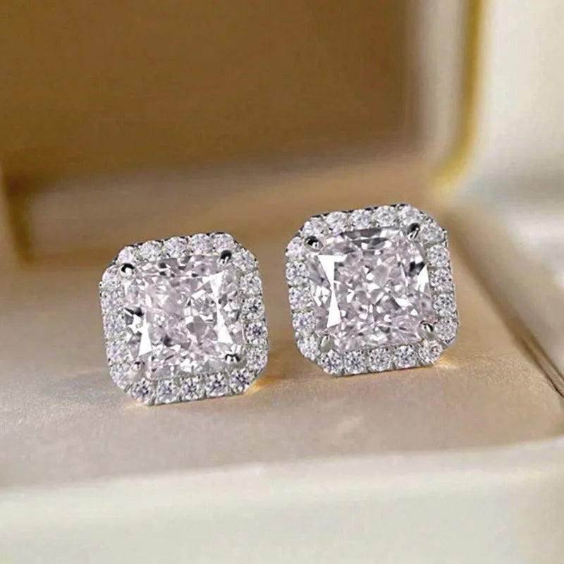 Luxury Princess Cubic Zirconia Stud Earrings