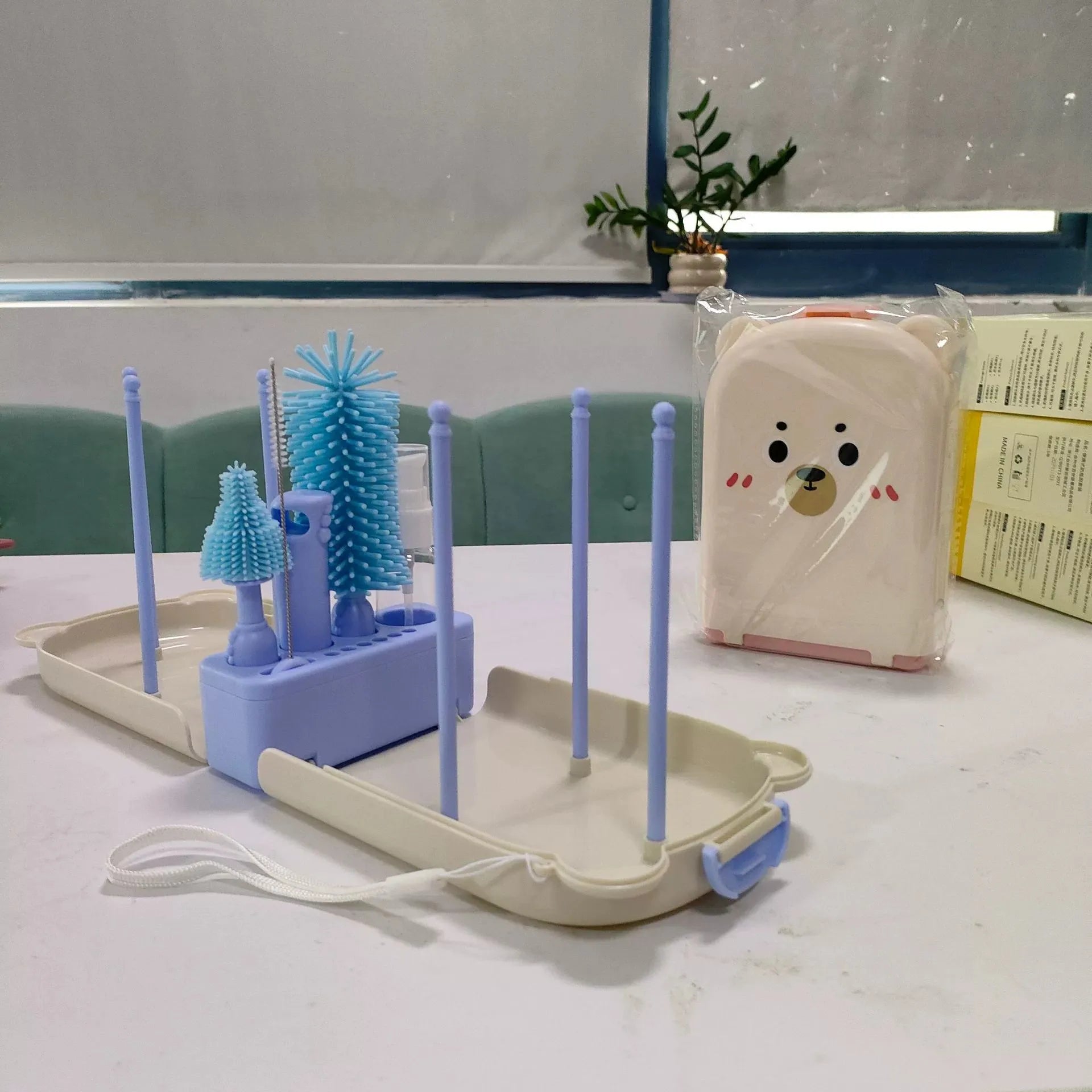 Baby Bottle Brush Set Portable Baby Bottle Drying Rack Cleaning Kit