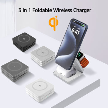 Foldable Magnetic Wireless Charger 3-in-1 Fast Charging Station for iPhone 12–16 Pro Max
