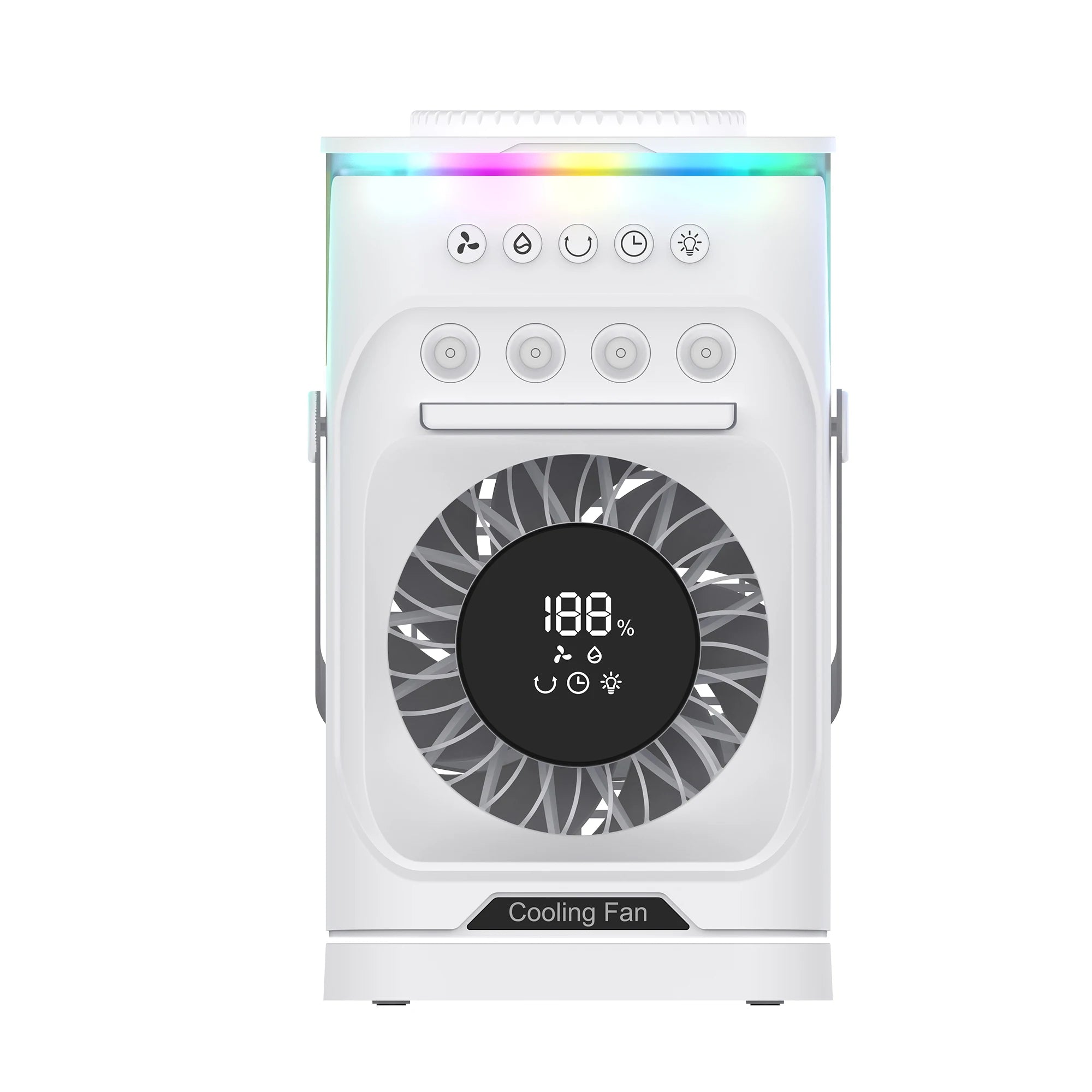 Outdoor Camping Fan with Spray Mist & RGB Lighting Rechargeable