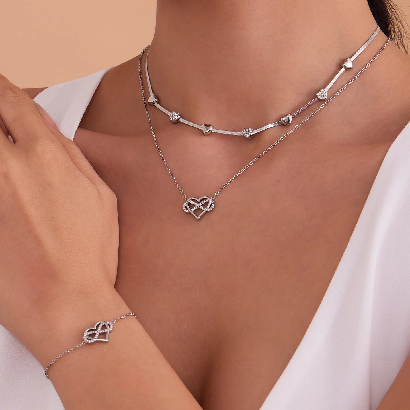 Elegant Gold-Plated Heart Necklace & Bracelet Set