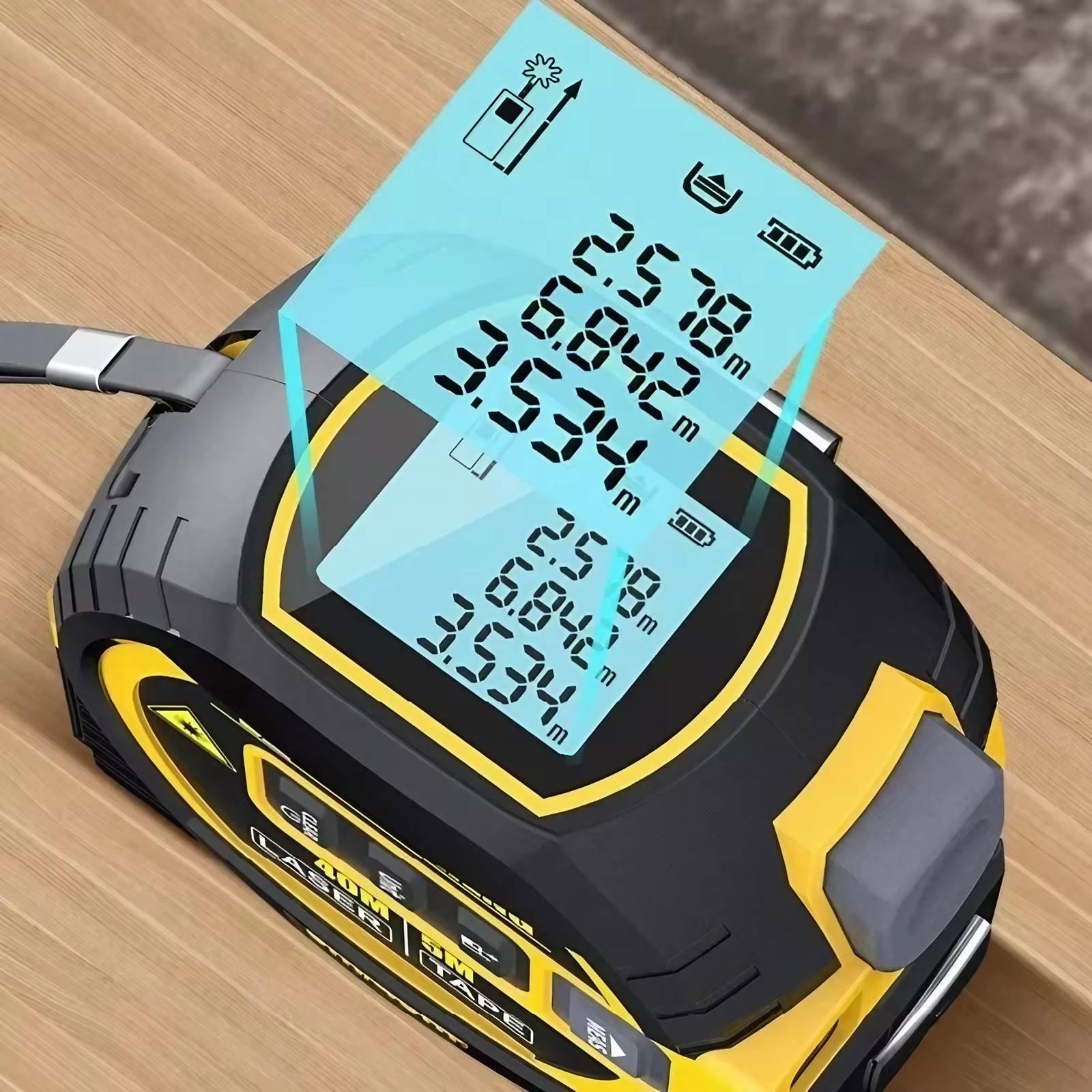 3 in 1 Laser Distance Meter  Digital Measuring Tool with Tape Measure for Distance, Area & Volume