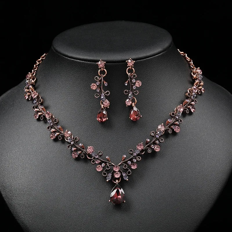 Vintage Gold Plated Jewelry Set with Zircon Ring