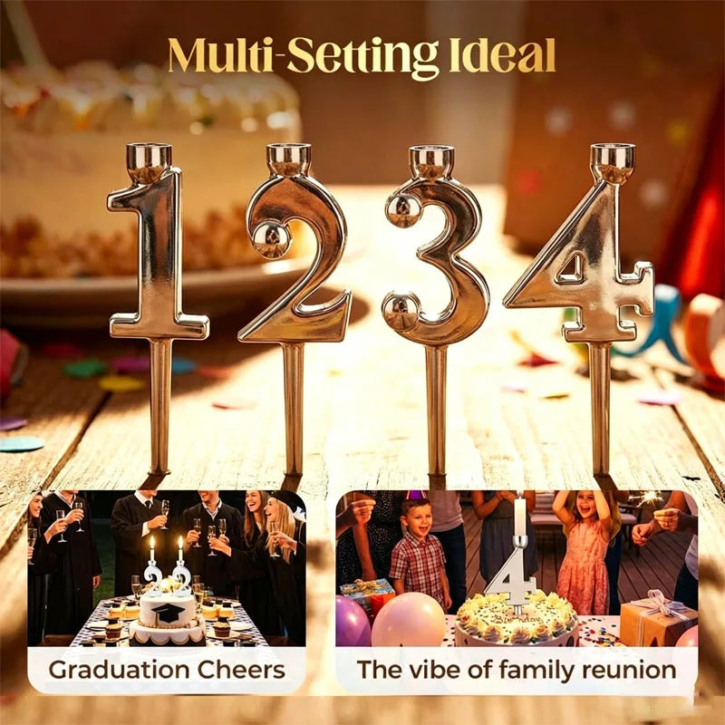Reusable Metal Number Candle Holders for Birthday Party Cake