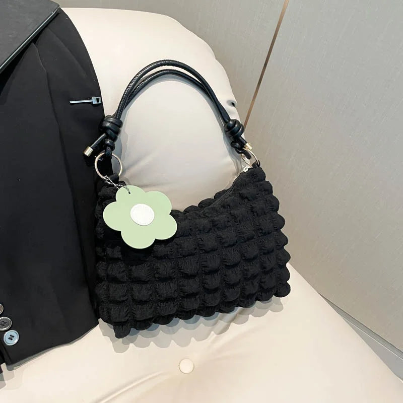 Bubble Flower Handheld Cylinder Zipper Women Bag