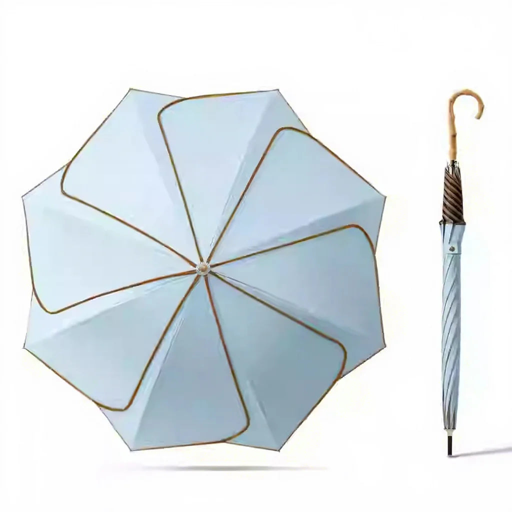 Japanese Style Automatic Wind-resistant Petal Lotus Black Glue Sunscreen Umbrella
