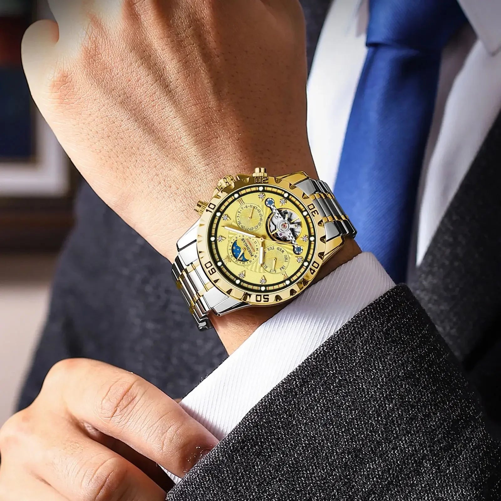 Luxury Gold Automatic Men's Watch - Waterproof & Luminous
