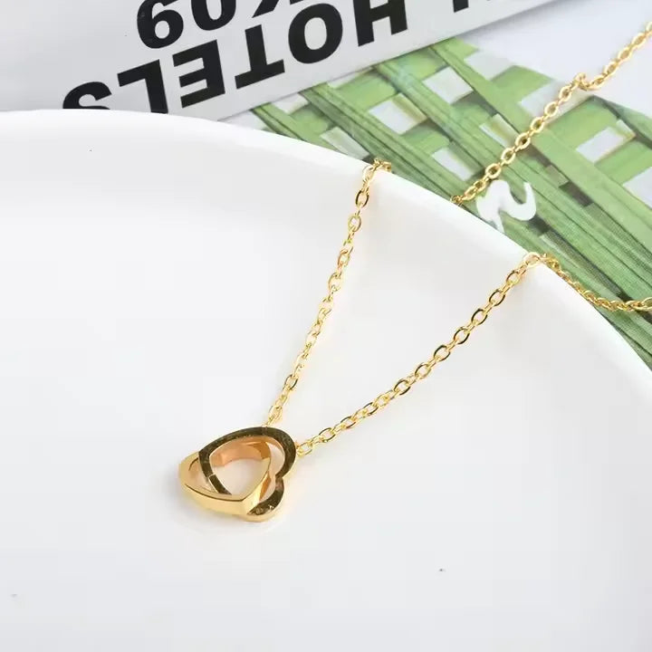 18K Gold Double Heart Necklace - Non-Tarnish & Trendy