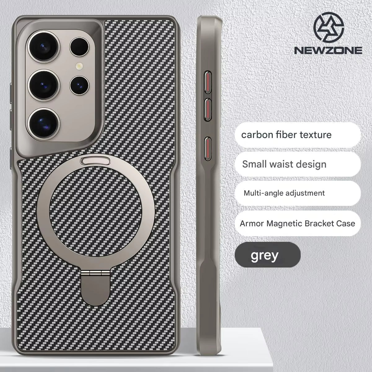 Magnetic Carbon Fiber Samsung Case – Shockproof Hard Cover with Hidden Stand