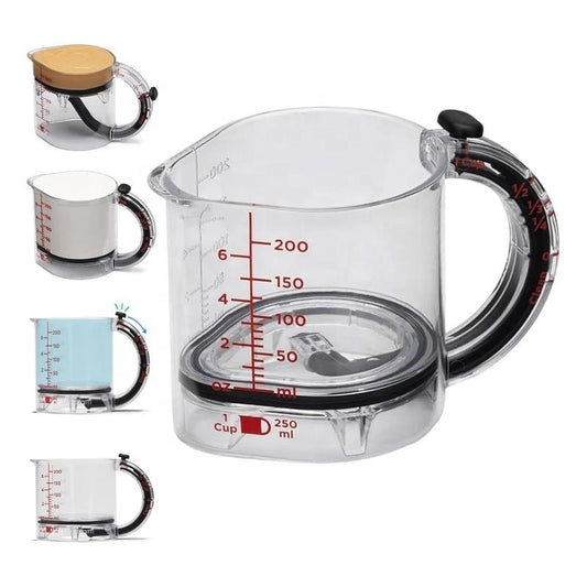 Multi-Functional 4-in-1 Measuring Cup – Adjustable Push Style with Space-Saving Base & Scraper